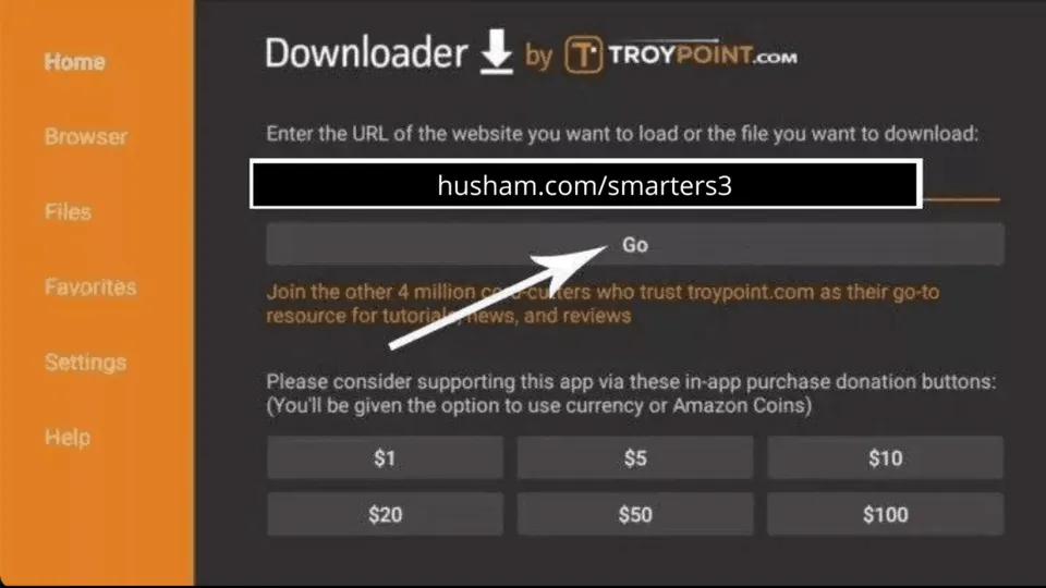 Saisie de l'URL IPTV Smarters sur Fire TV Stick