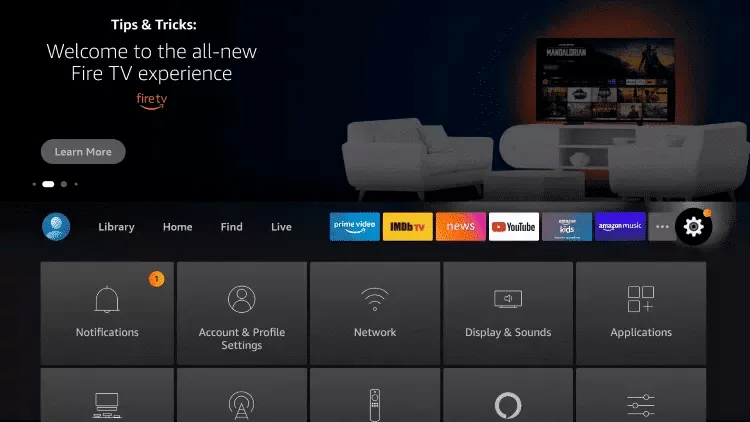Accès aux paramètres Fire TV Stick